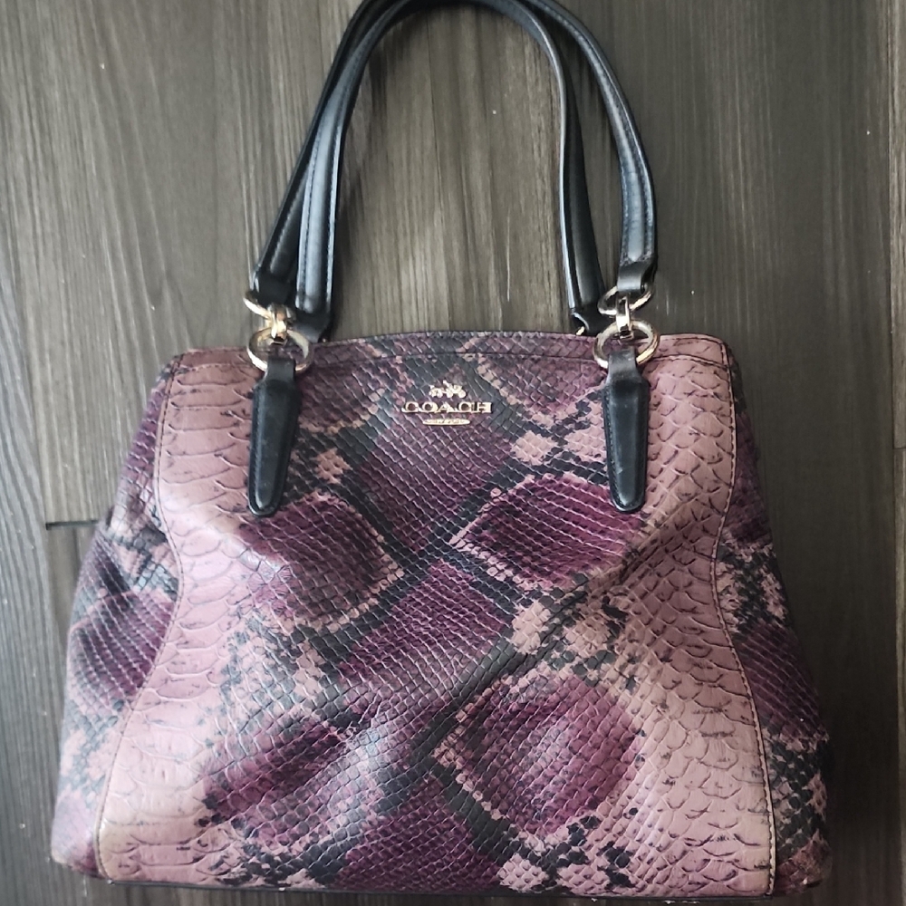 Coach Black and Purple Snake Print Satchel